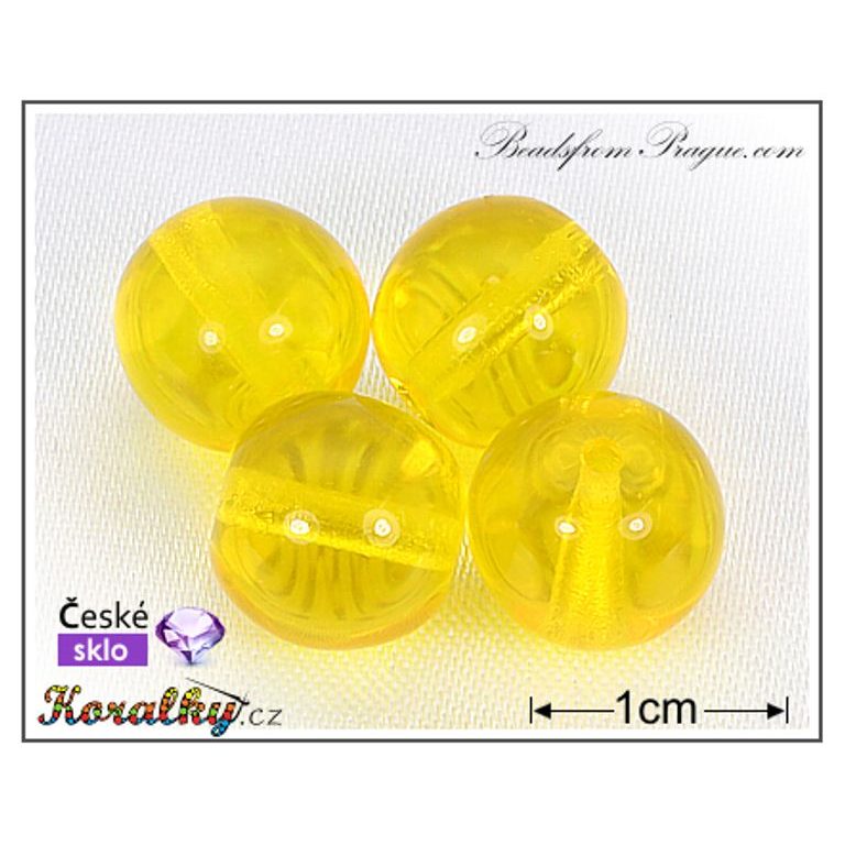 Czech glass pressed bead round 10mm yellow transparent No.13