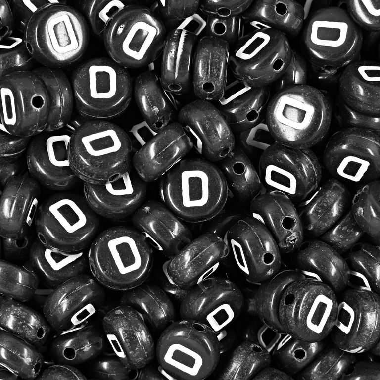 Black plastic bead 7x4 mm with letter D