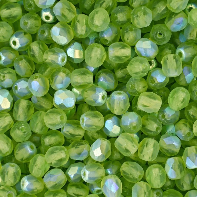 Glass fire polished beads 4mm Matte Olivine AB