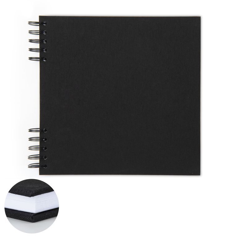 Scrapbookový krúžkový blok na šírku 24 listov 22x22cm v čiernej farbe s bielym papierom 300g/m²