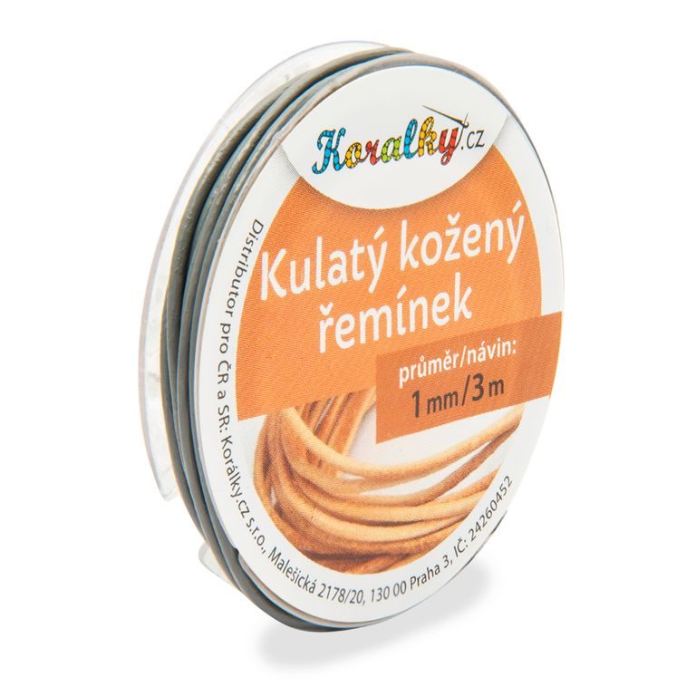 Okrúhly kožený remienok 1mm/3m sivý č.14