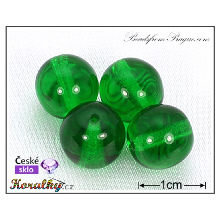 Czech glass pressed bead round 10mm green transparent No.49