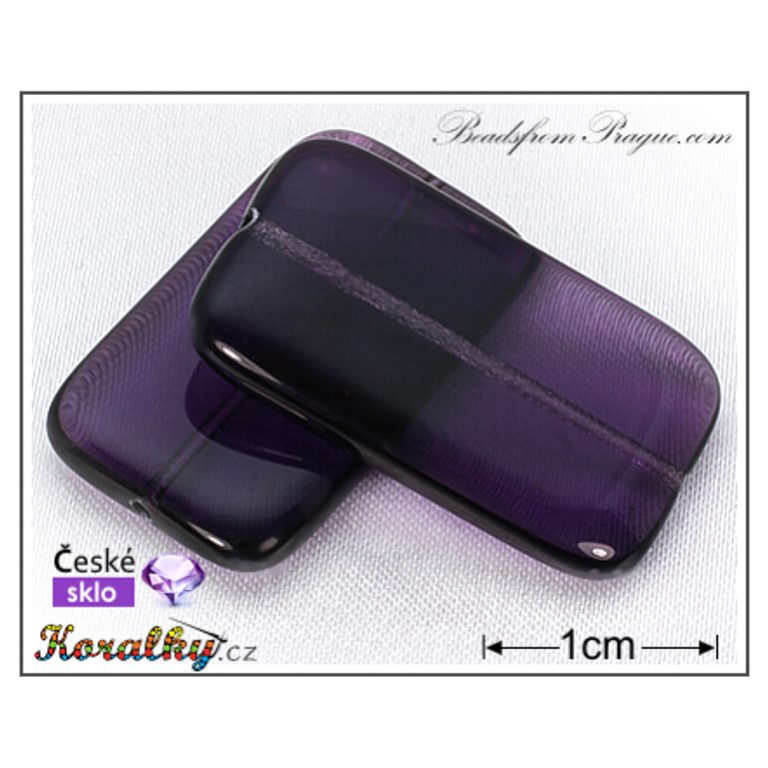 Czech glass pressed bead rectangle 30x14mm purple transparent No.89