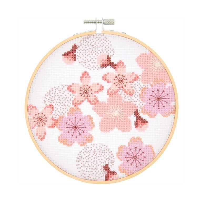 Kit for embroidering a decoration with cherry flowers