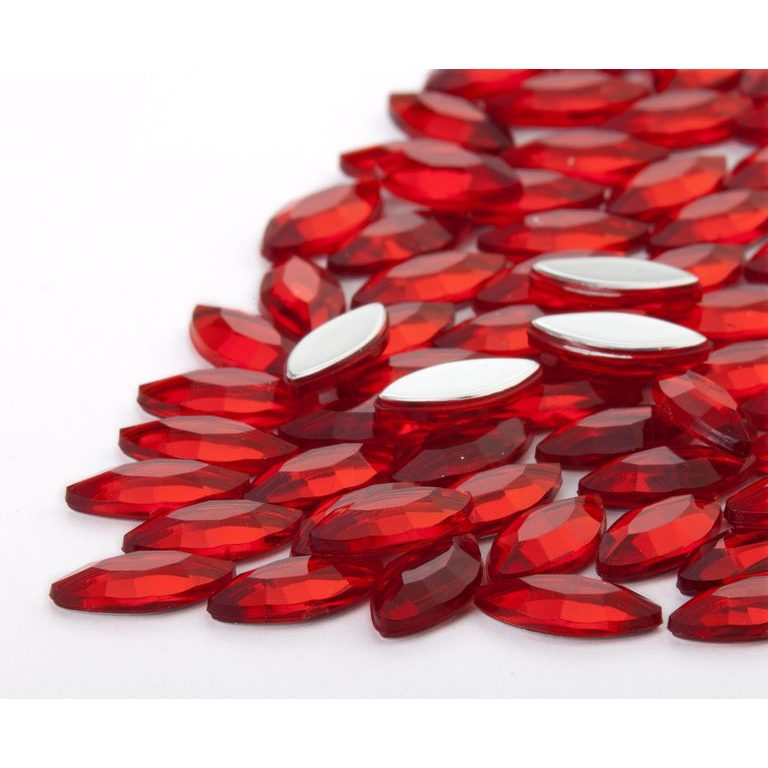 Acrylic glue-on stones navette 5x10mm red