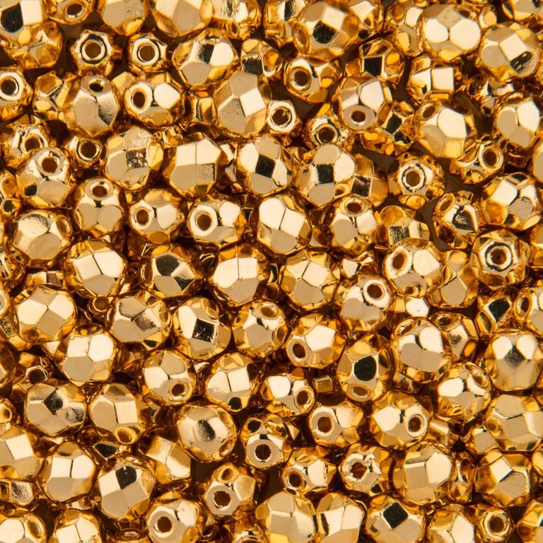 Glass fire polished beads 4mm 24K Gold Plate