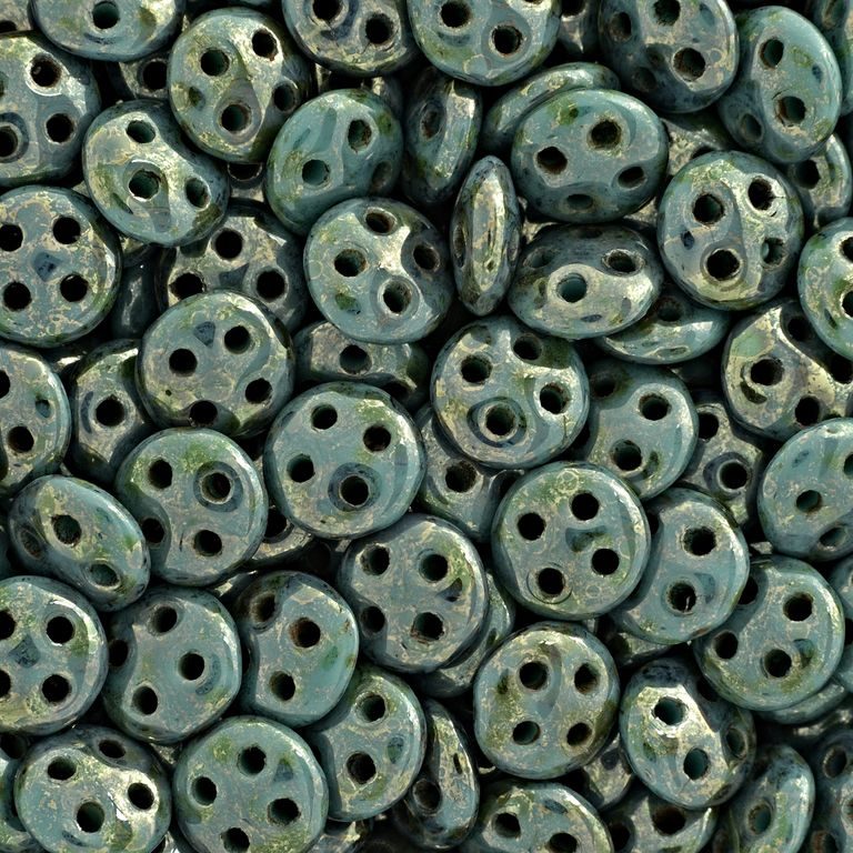 CzechMates QuadraLentil Luster Transparent Gold Turquoise No.328