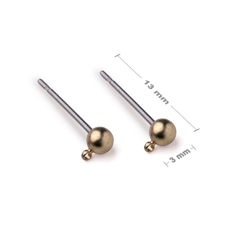 Ball ear posts 3mm antique brass