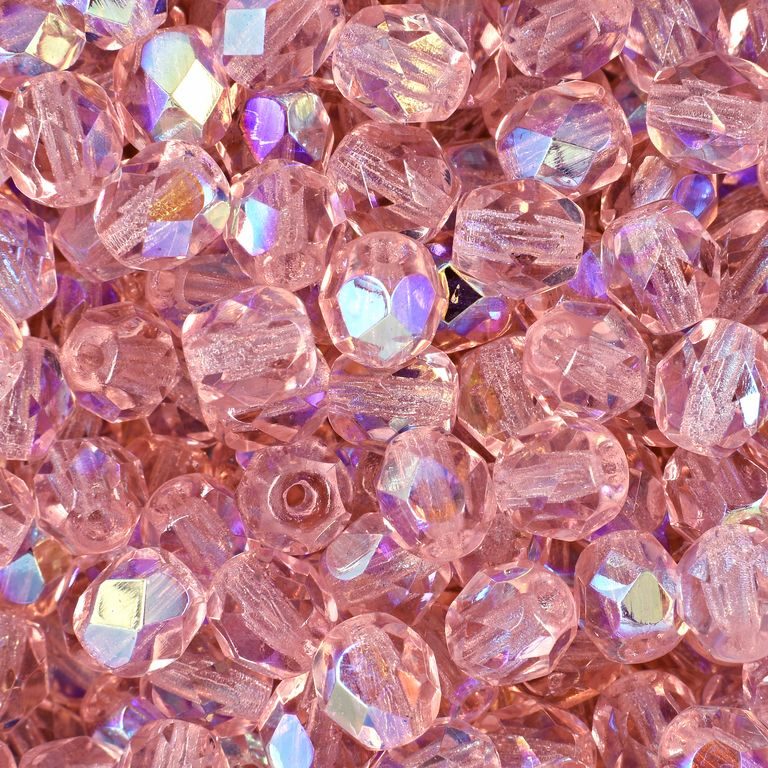 Glass fire polished beads 6mm Rosaline AB