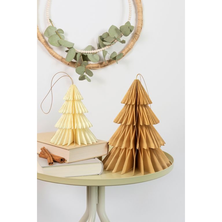 Paper decorations in the shape of a Christmas tree in brown and yellow 2pcs