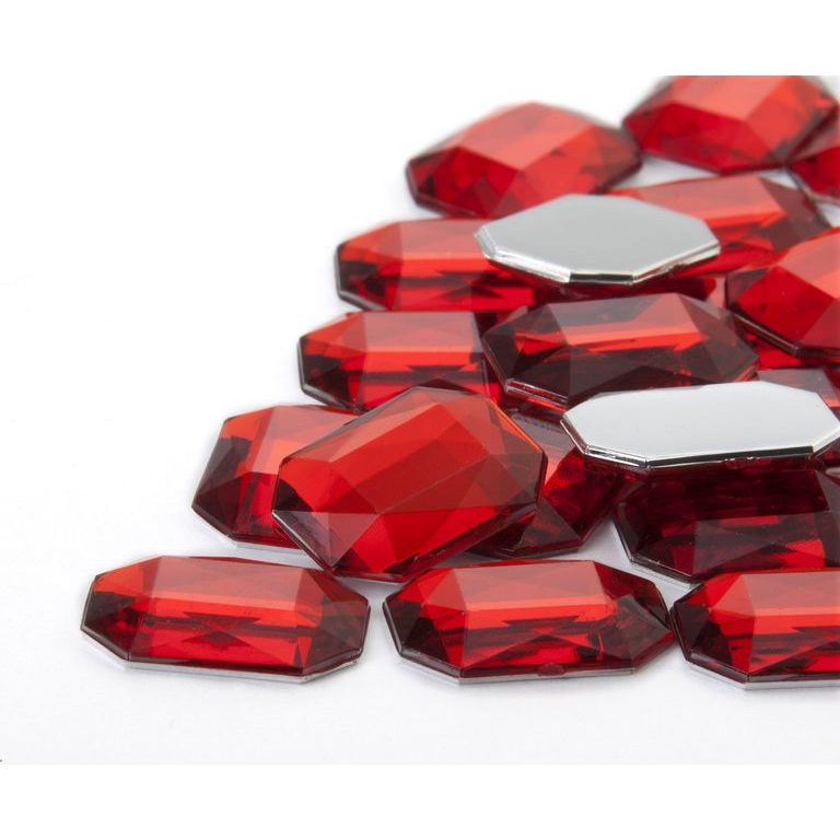 Acrylic glue-on stones octagon 10x14mm red