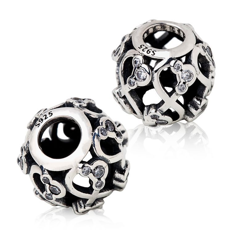 Sterling silver 925 large-hole bead Filigree Mickey silhouette with zircons Ag 925