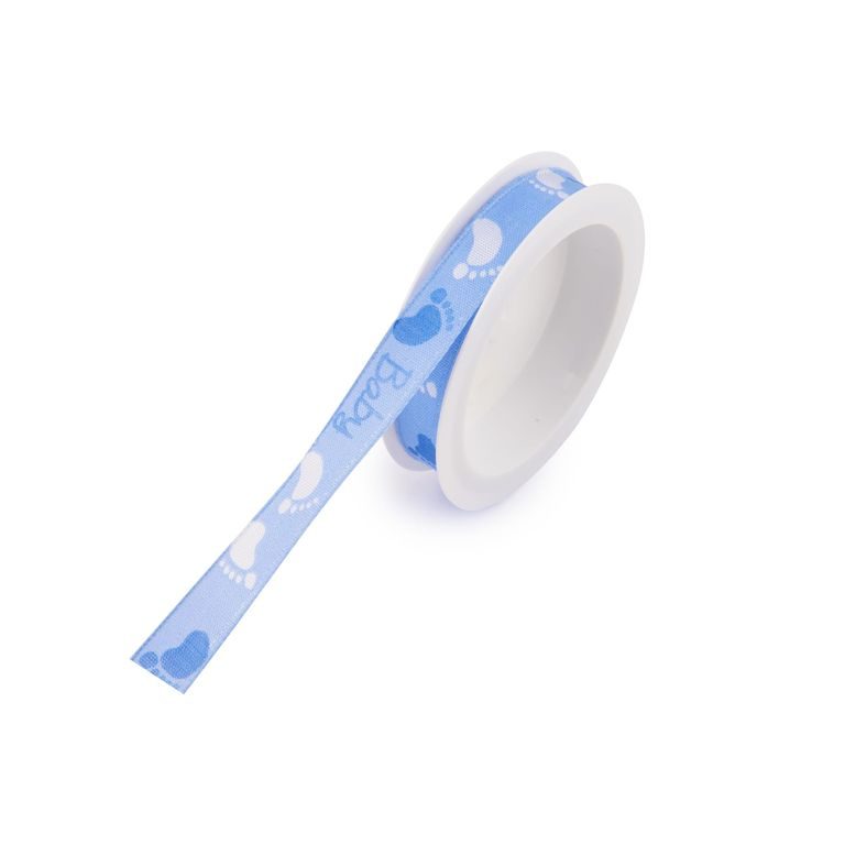 Taffeta gift ribbon with a baby design blue 15mm/3m