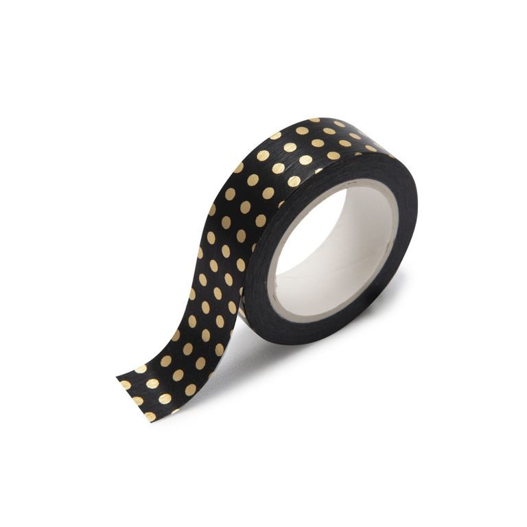 Washi páska s puntíky 10m černo-zlatá
