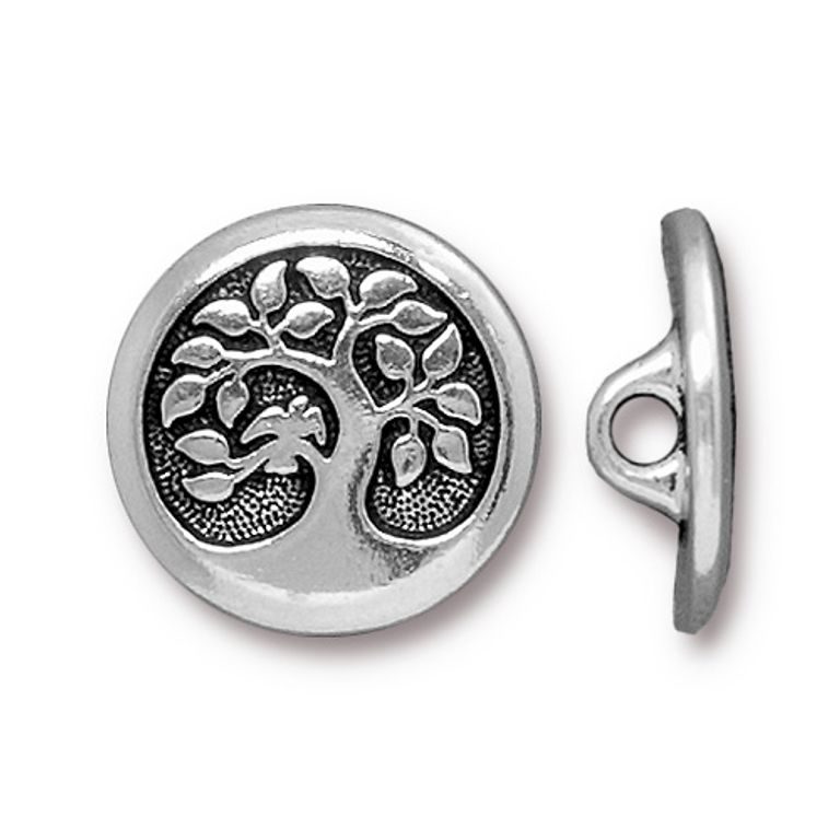 TierraCast button Bird In a Tree antique silver