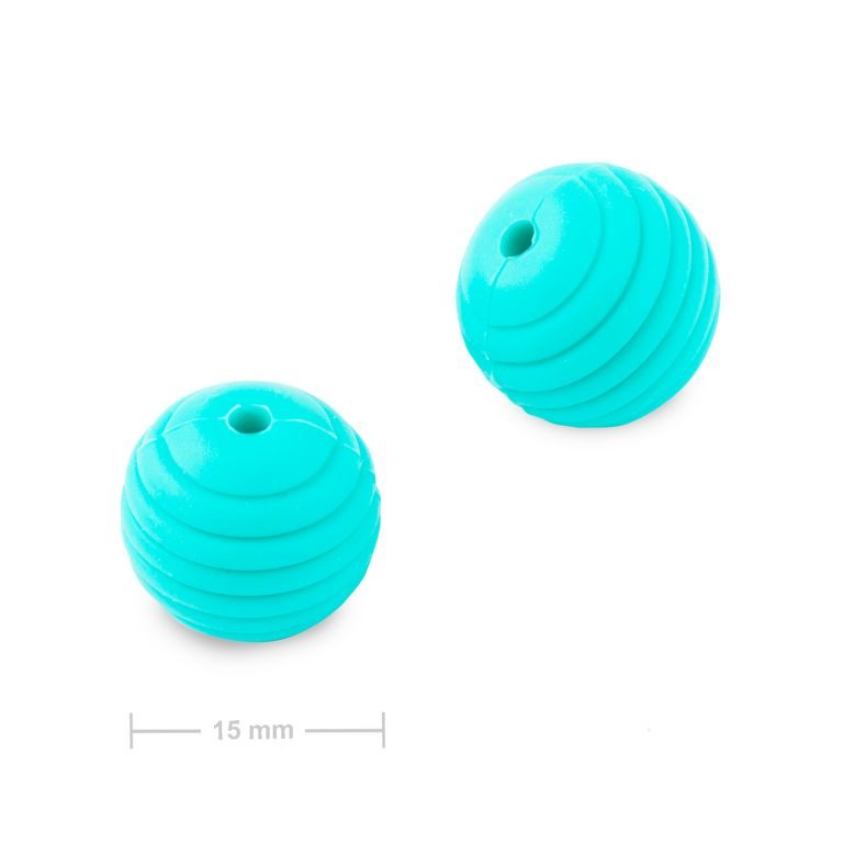 Mărgele rotunde din silicon cu striații 15mm Turquoise