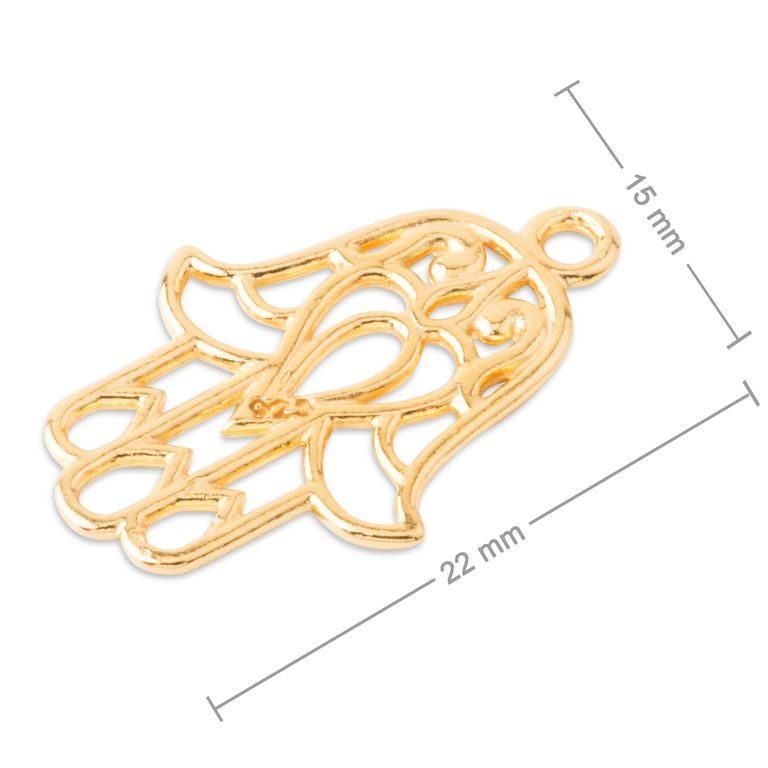 Stříbrný spojovací díl hamsa 22 mm pozlacený 24K zlatem