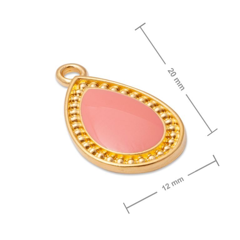 Manumi pandantiv picătură roz în ramă decorativă 20x12mm placată cu aur