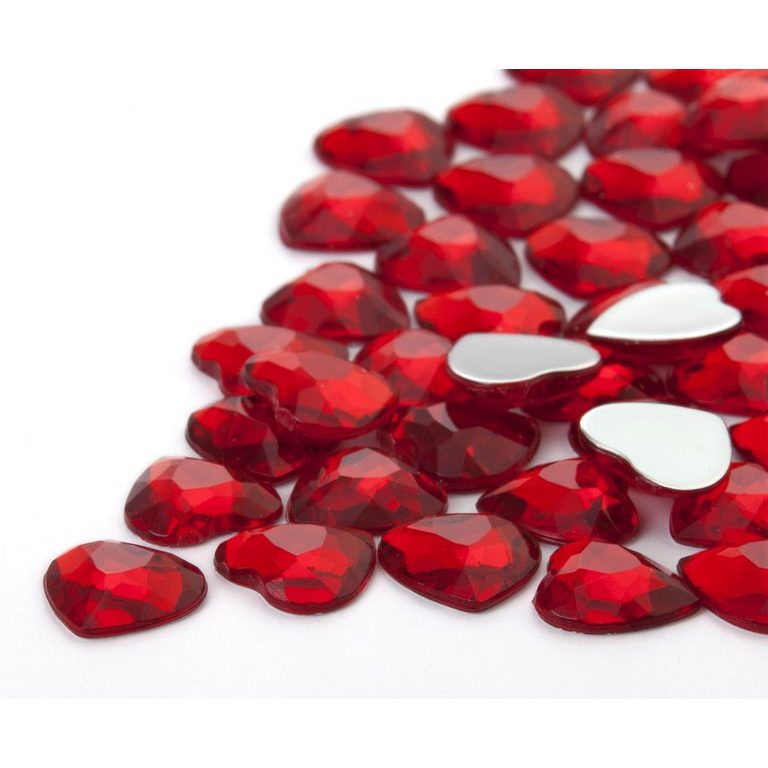 Acrylic glue-on stones heart 10mm red