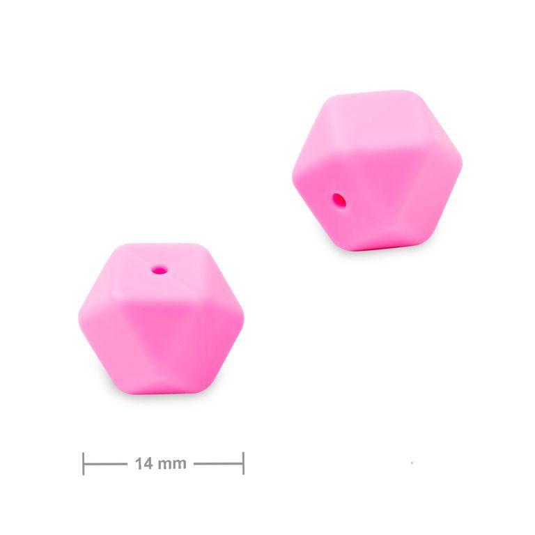 Silikonové korálky hexagon 14mm Candy Pink
