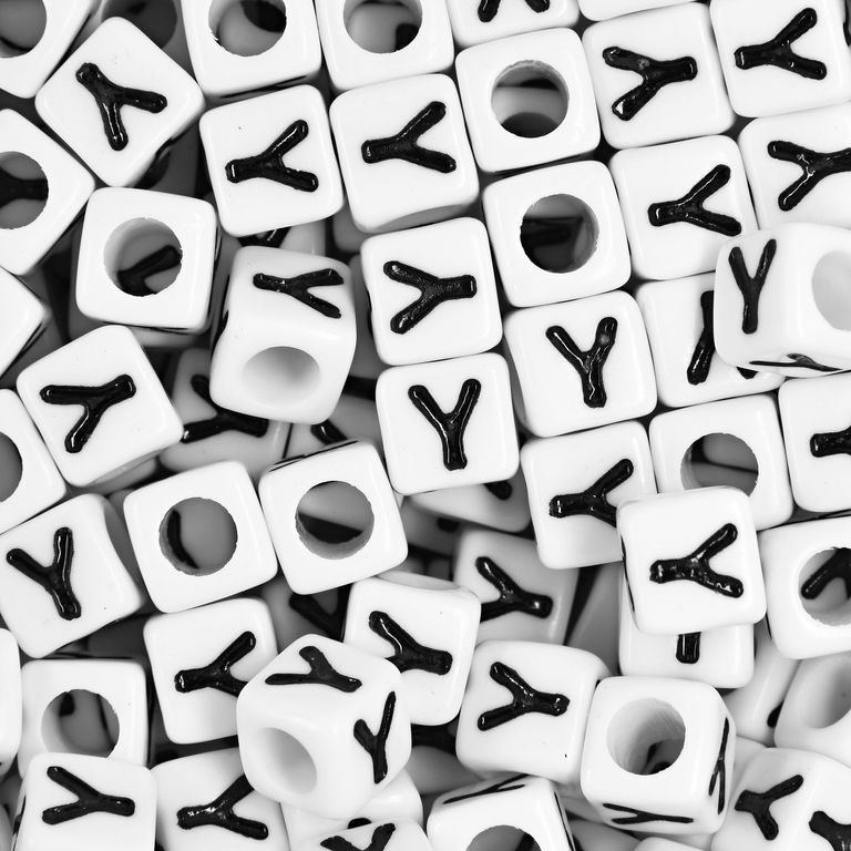 White plastic bead 7 mm with letter Y