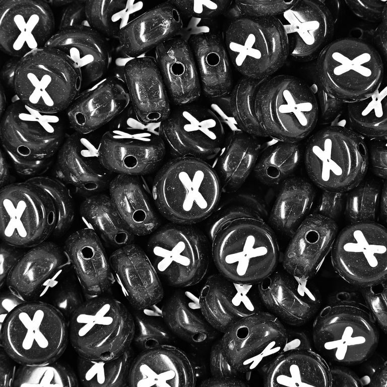 Black plastic bead 7x4 mm with letter X