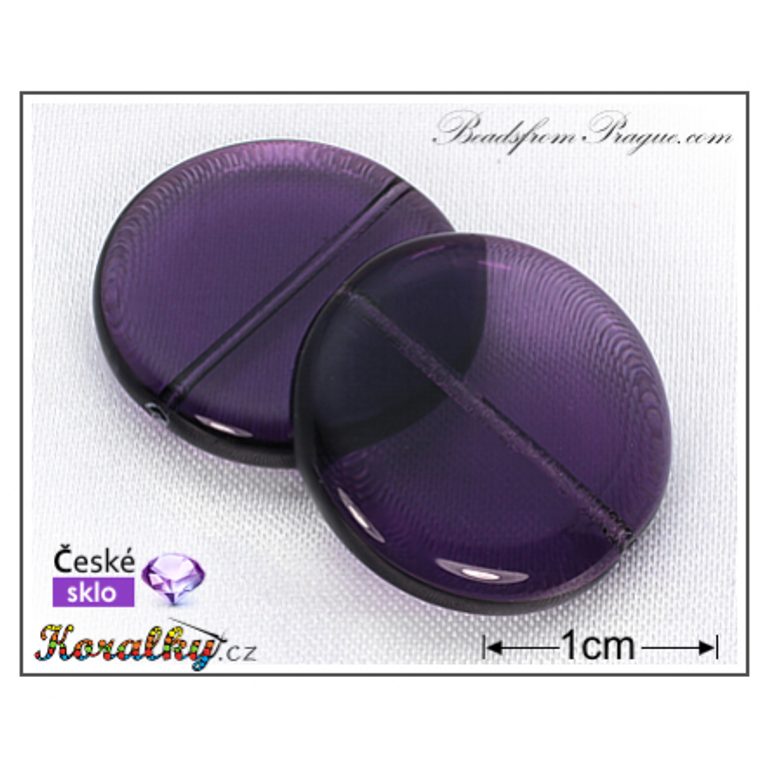 Czech glass pressed bead flat 20mm purple transparent No.87