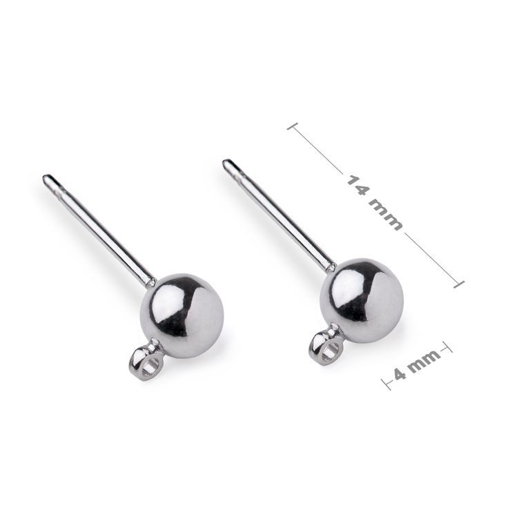 Ear posts with a ball 4mm in the colour of platinum
