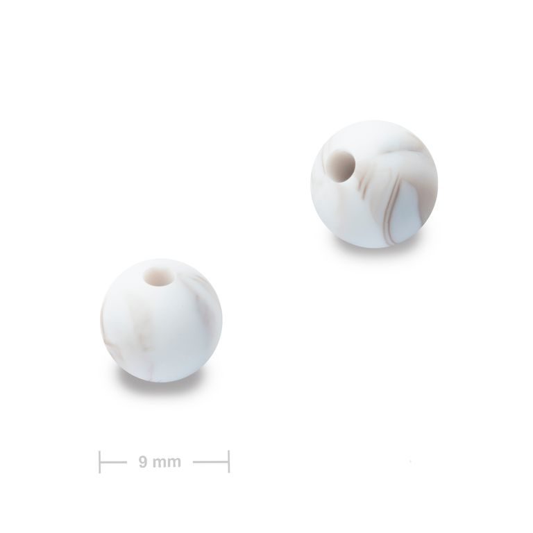 Silikonové kulaté korálky 9 mm Autumn Grey Marble