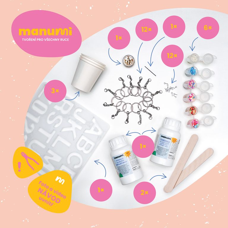 Manumi kreatívna sada na výrobu príveskov z krištáľovej živice s motívmi písmeniek a číslic