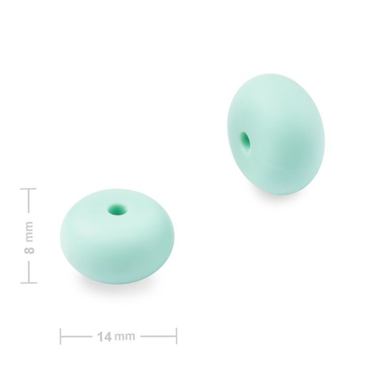 Silikónové koráliky rondelky 14x8mm Mint Green
