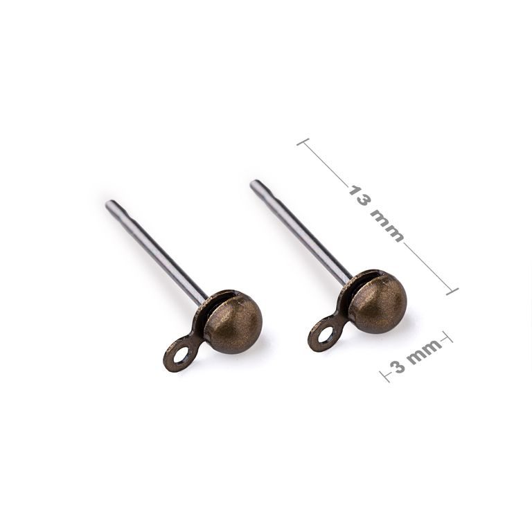 Half ball ear posts 3mm antique brass