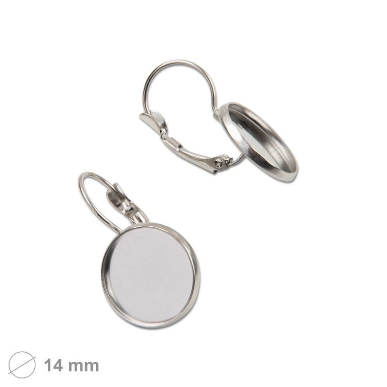 Bižutérne náušnicové mechanické háčiky s okrúhlou lôžkom 14 mm z chirurgickej ocele