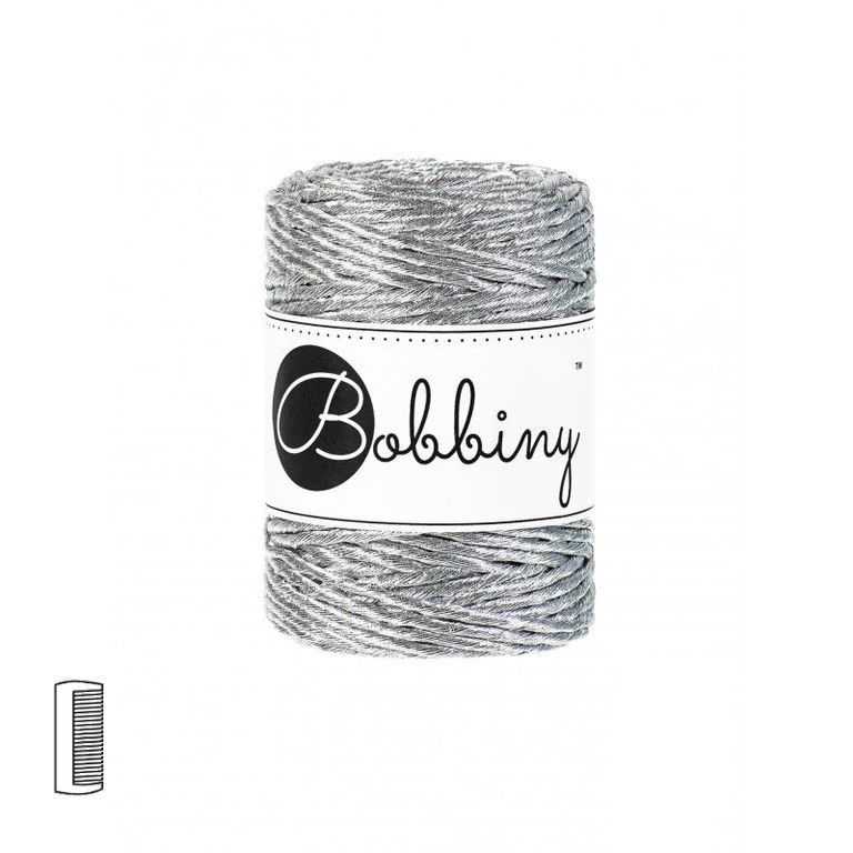 Bobbiny Metallic Macramé Cord Regular 3mm Silver