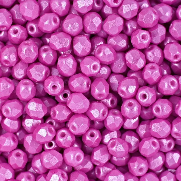 Glass fire polished beads 4mm Pearl Shine Light Fuchsia