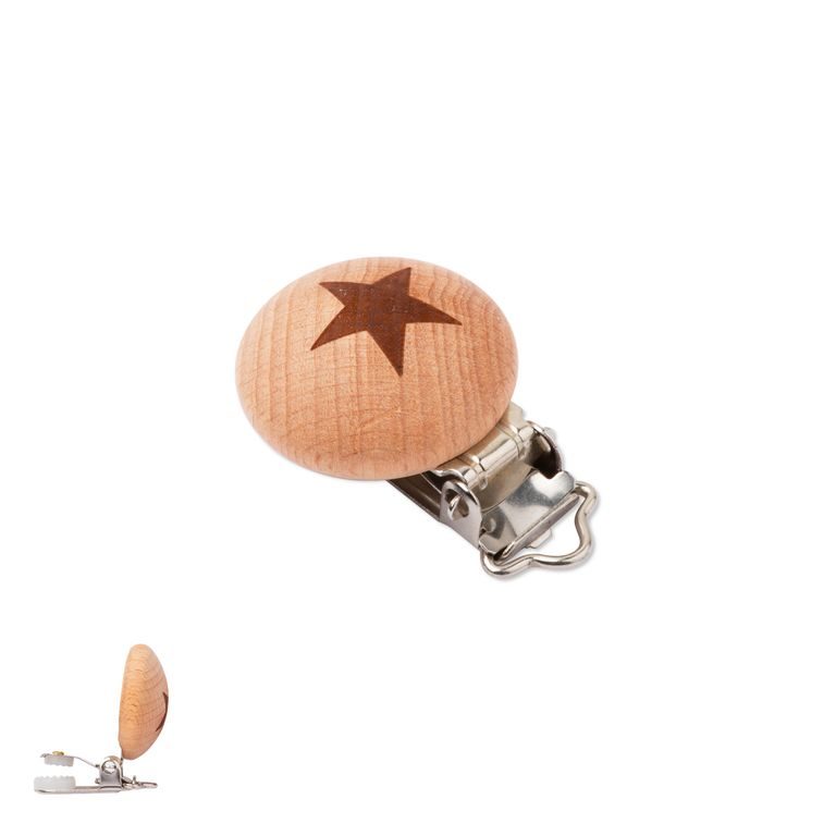 Wooden dummy clip 29mm with metal buckle and a star design