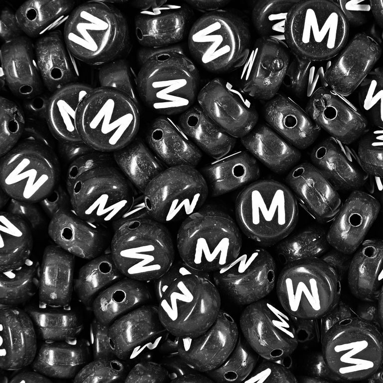 Black plastic bead 7x4 mm with letter M