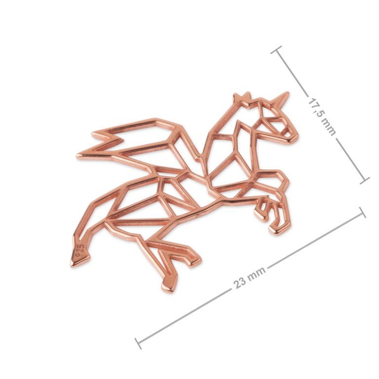 Stříbrný spojovací díl origami Pegas pozlacený 18K růžovým zlatem