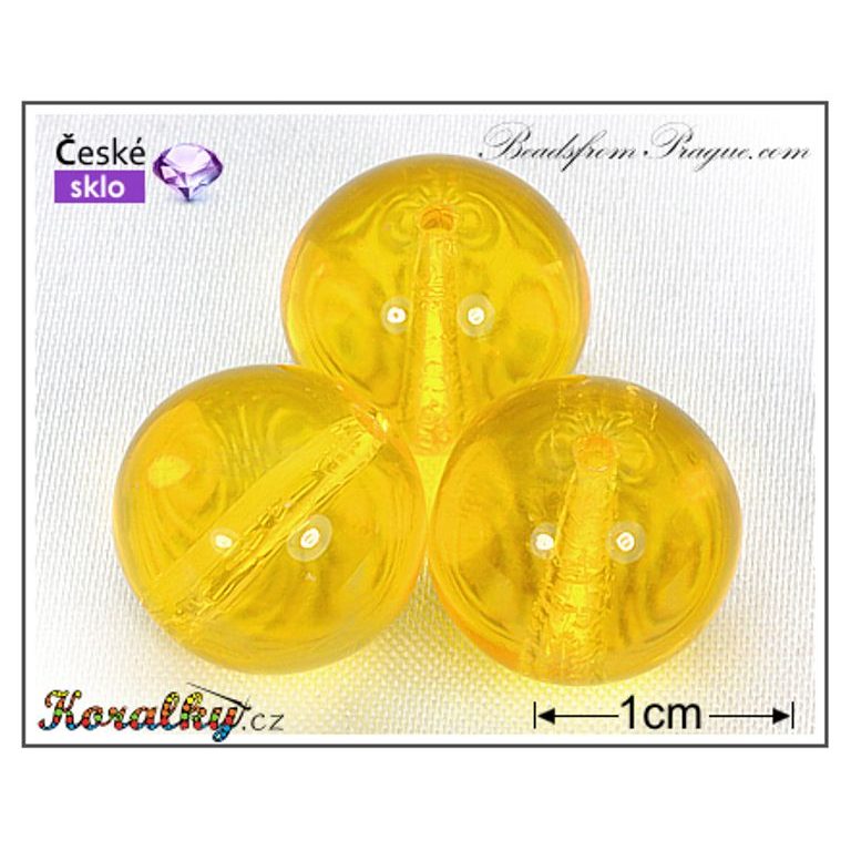 Czech glass pressed bead round 14mm yellow transparent No.14