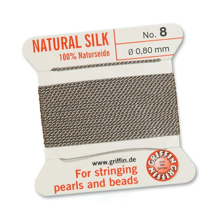 Silk thread with needle 0.8mm/2m grey