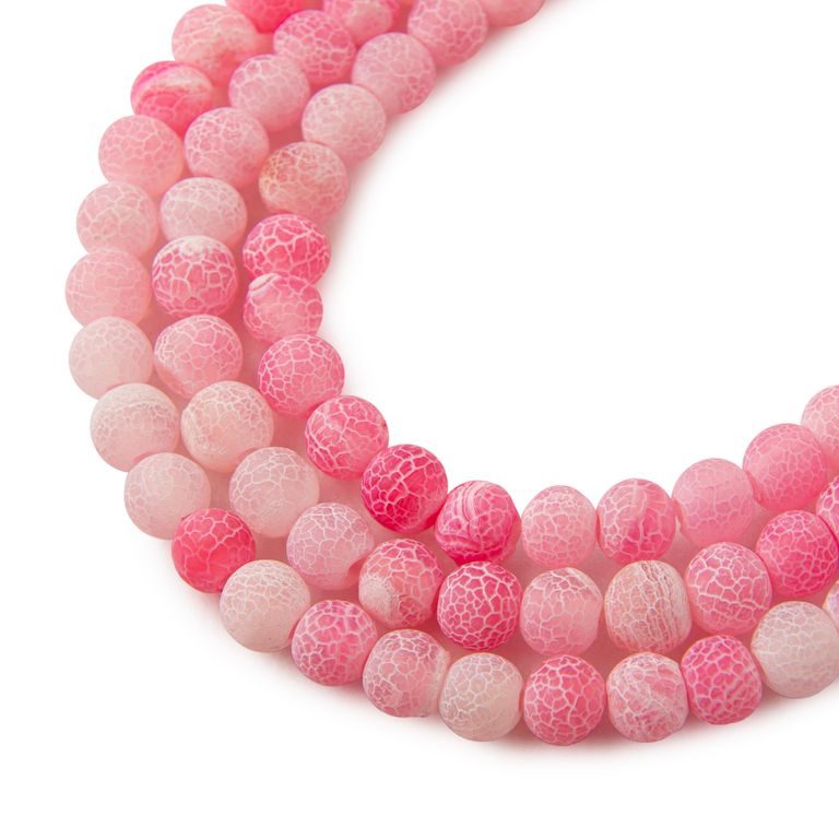 Crackle Pink Agate beads matte 6mm