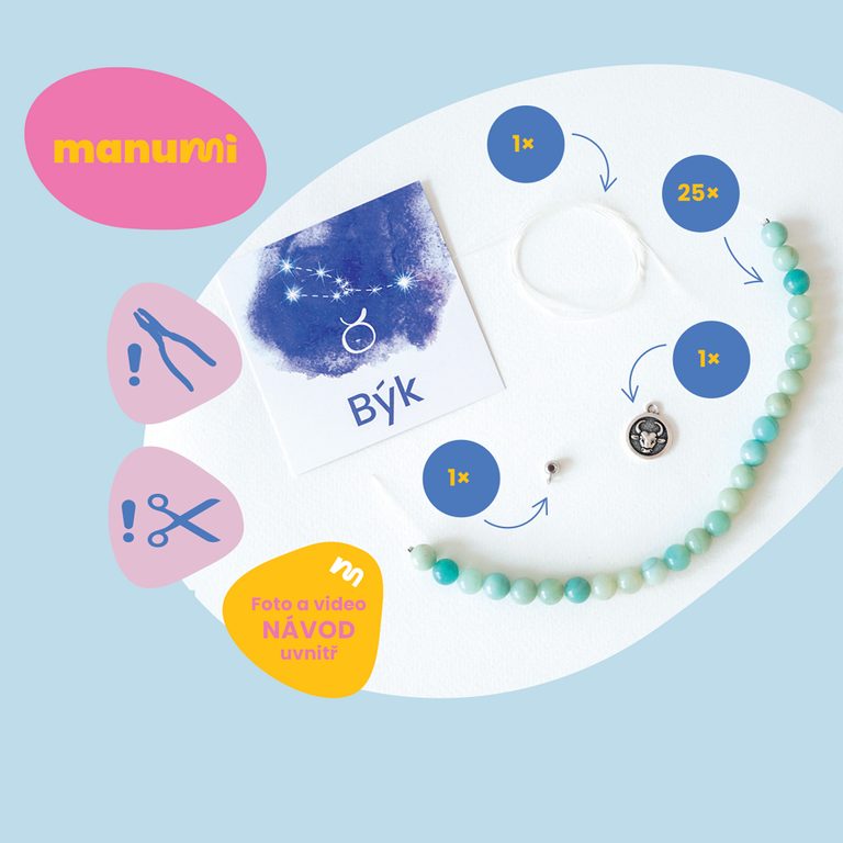 Manumi kreativní sada na výrobu náramku z minerálů se znamením zvěrokruhu Býk