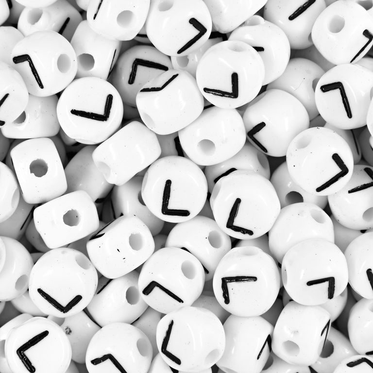 White plastic bead 7x5 mm with letter L