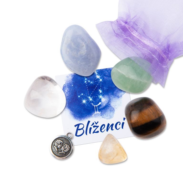 Set de bucăți de mineral cu pandantiv TierraCast pentru zodia Gemenilor