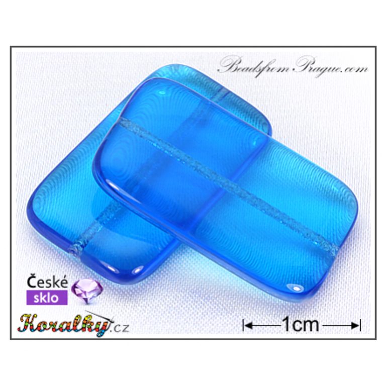 Czech glass pressed bead rectangle 30x14mm turquoise transparent No.65