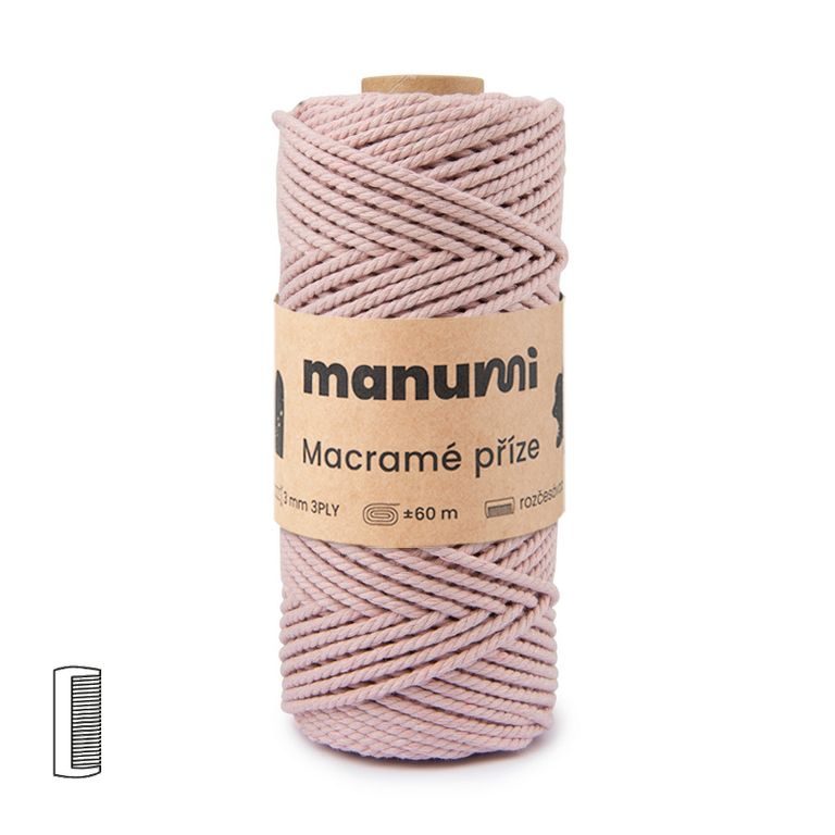 Manumi Macramé příze stáčená 3PLY 3mm světle růžová