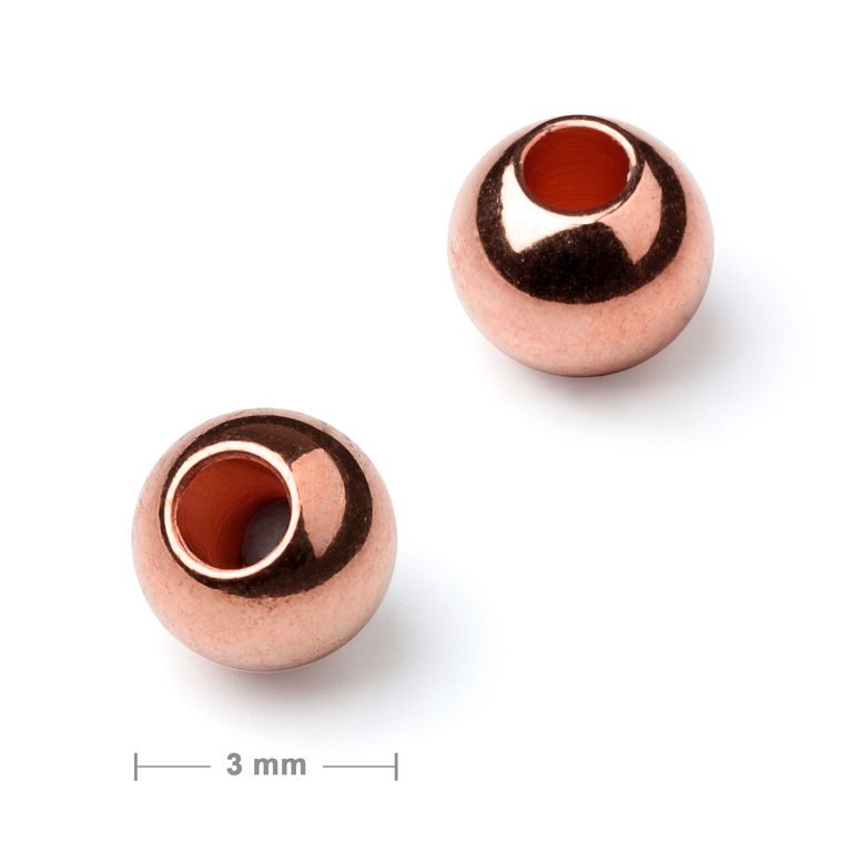 Kovový korálek plný 3mm v barvě rose gold