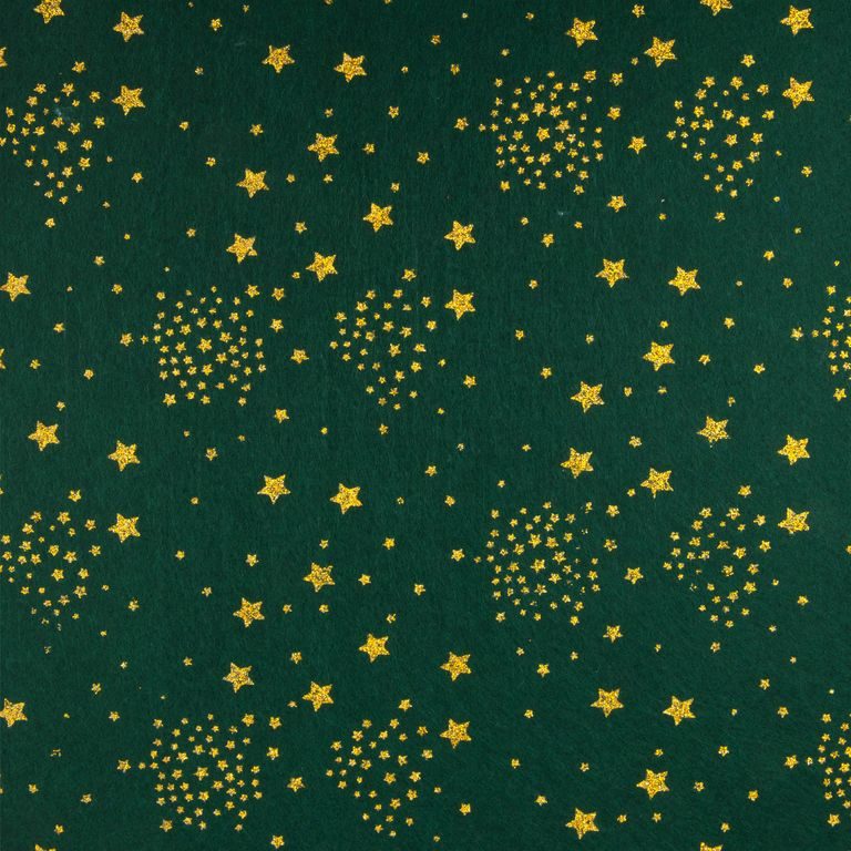Filc / plsť vánoční motiv s hvězdami 1mm tmavě zelený