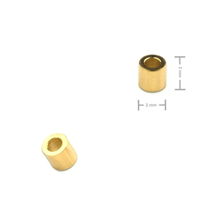Korálek z chirurgické oceli trubička 2 x 2 mm v barvě zlata