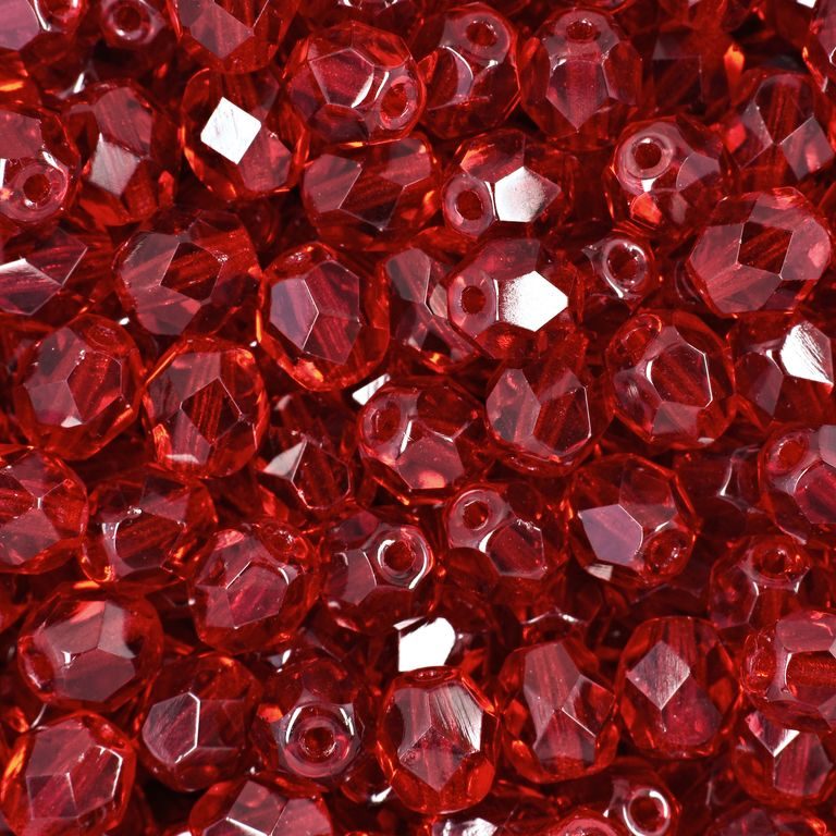 Glass fire polished beads 6mm Siam Ruby